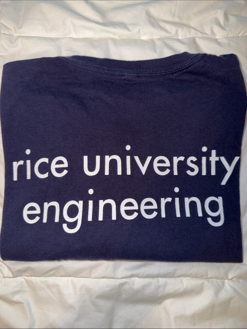 Rice University XL Navy & White Engineering T-Shirt, 100% Cotton, Short Sleeves
